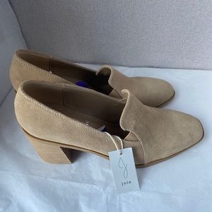 Joie Wevenly Suede Style Tan Nude Block Heel Closed Toes Shoes Size 8.5